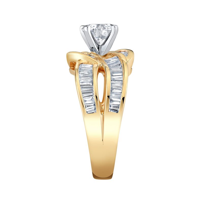 Round Lab Grown Diamond 1 7/8ctw. Twist Shank Three Stone Engagement Ring in 14k Yellow Gold image number null
